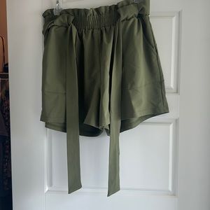 Green shorts with removable tie